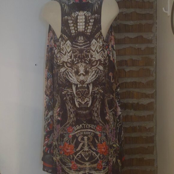 Rude Riders Motorcycle Theme Cover Up Cardigan OSFM Floral Animal Print - Picture 1 of 9